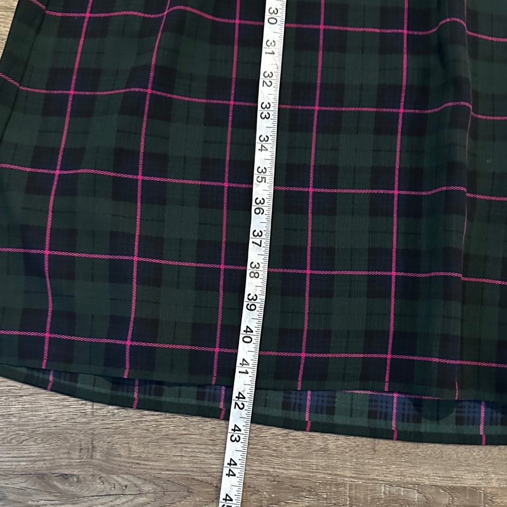 J.Crew Women Green Pink Blk Watch Plaid Smocked Waist Ruffle Midi Dress AG882 XS - Picture 7 of 12